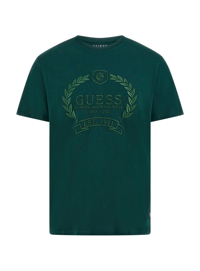 CAMISETA GUESS VERDE BOTELLA HOJAS BORDADAS